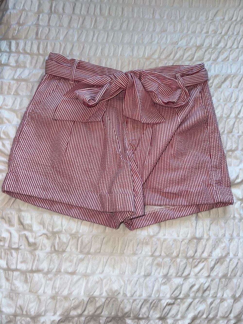 Lauren James Red and White Seersucker Bow Tie Paperbag Shorts